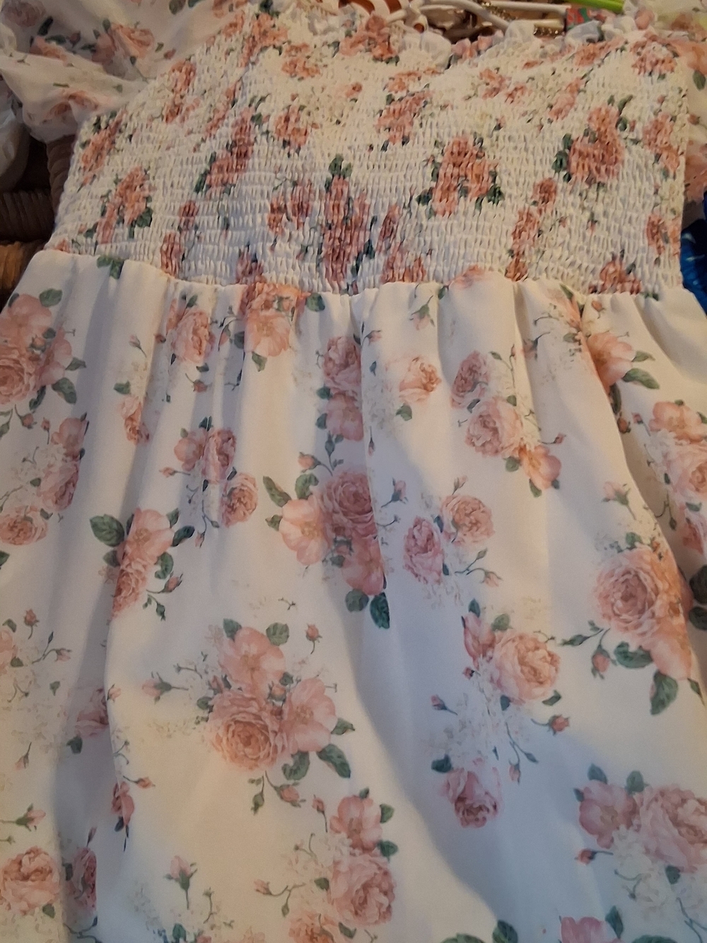SHEIN White Midi Dress with Pink Rose Floral Print. Could Fit 2x.